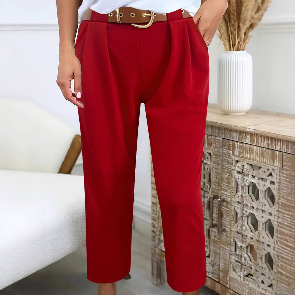 Damen Elegante High-Waist-Hose mit Falten-Details und Gürtel EB