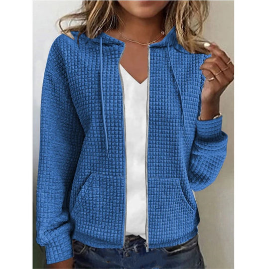 Damen leichte Waffelstruktur Kapuzenjacke mit praktischen Taschen EB
