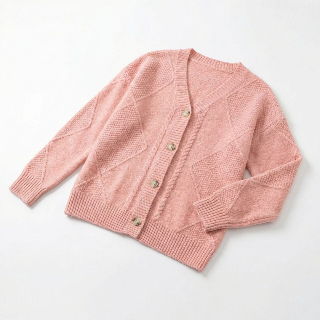 Damen nan oversize Strickcardigan mit V-Ausschnitt und Perlmuttknöpfen EB