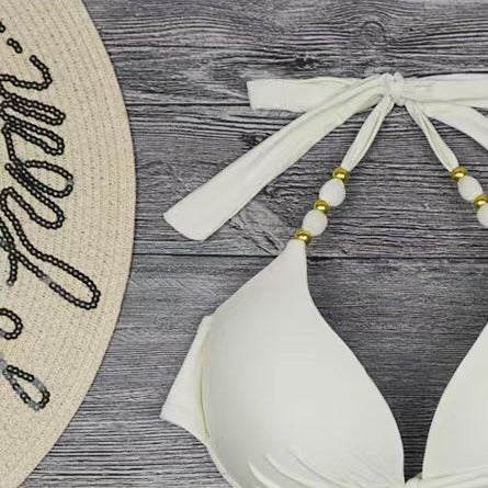Damen Triangel-Bikini mit verspieltem Bindedesign und elegantem Muster EB