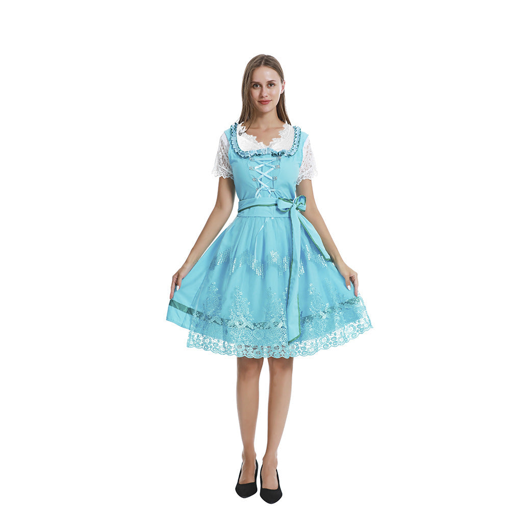 Damen nan romantisches Alpenkleid mit geschnürtem Mieder, Spitzeneinsatz und Taillenschärpe EB