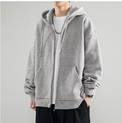 Herren nan Oversize-Kapuzenjacke mit durchgehendem Reißverschluss, doppellagiger Kapuze und Kängurutaschen EB