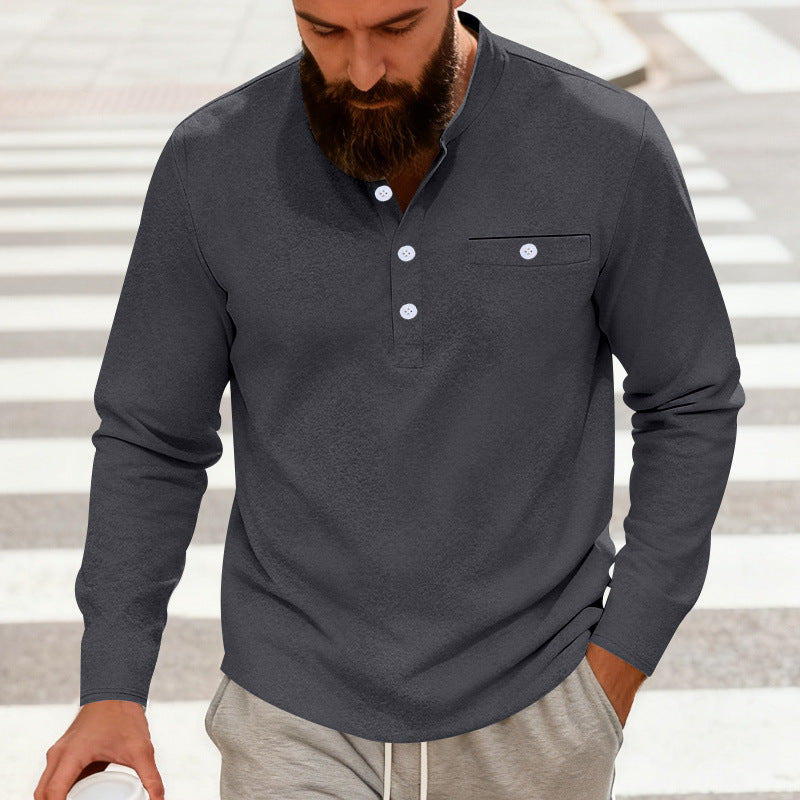 Herren nan lässiges Langarm-Henleyshirt aus Baumwollmischung mit Brusttasche EB