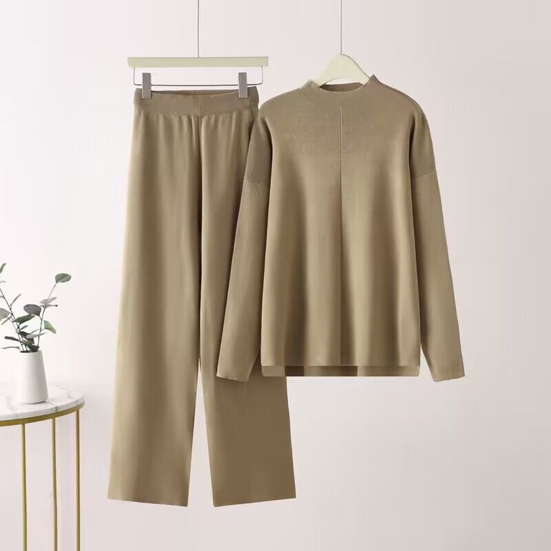 Damen elegantes Set aus langärmligem Oberteil und Palazzo-Hosen EB