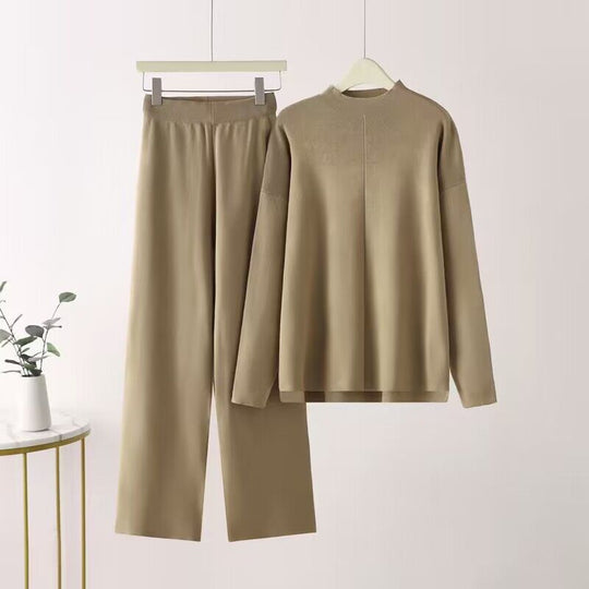 Damen elegantes Set aus langärmligem Oberteil und Palazzo-Hosen EB