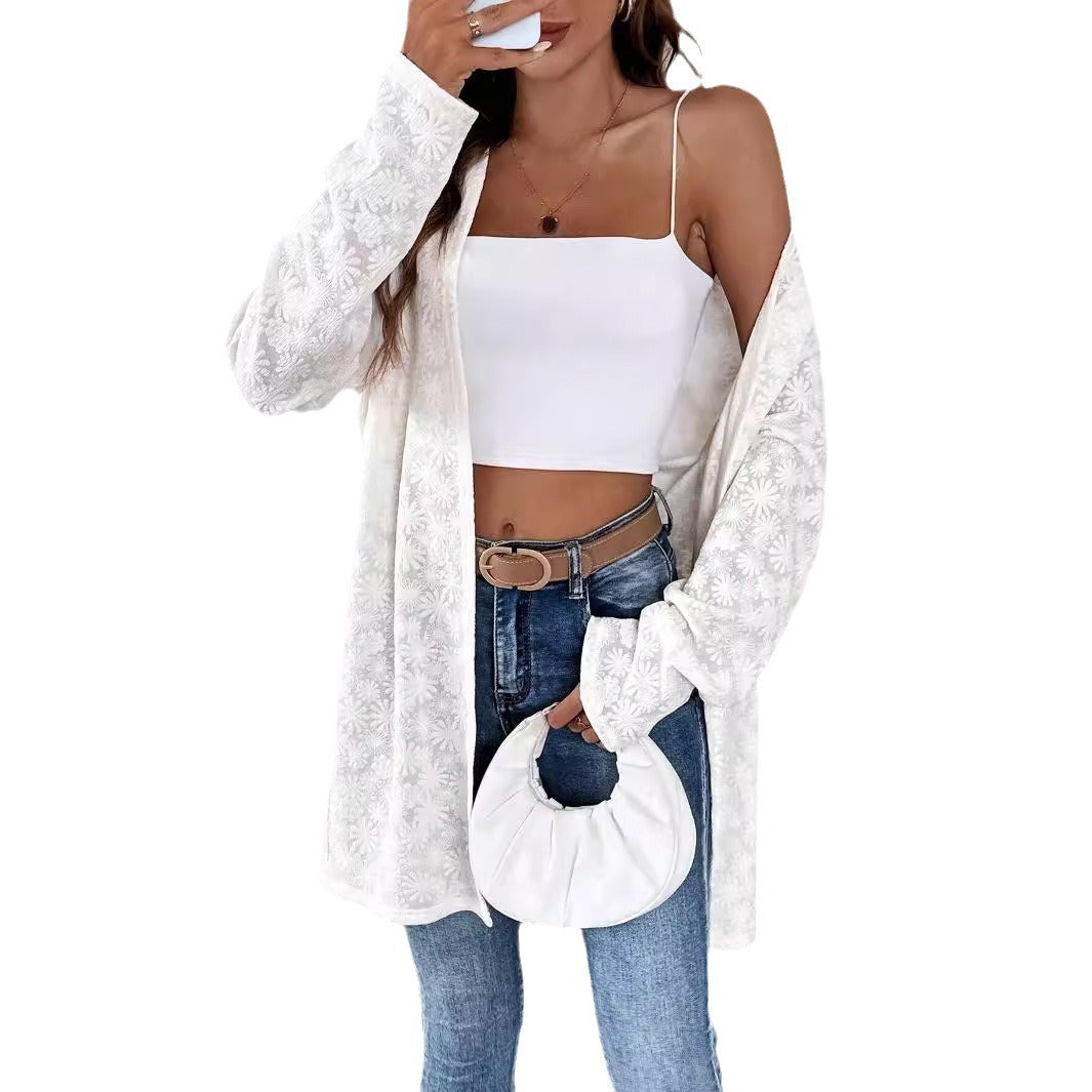 Damen Elegante Cardigan mit floralen Motiven EB