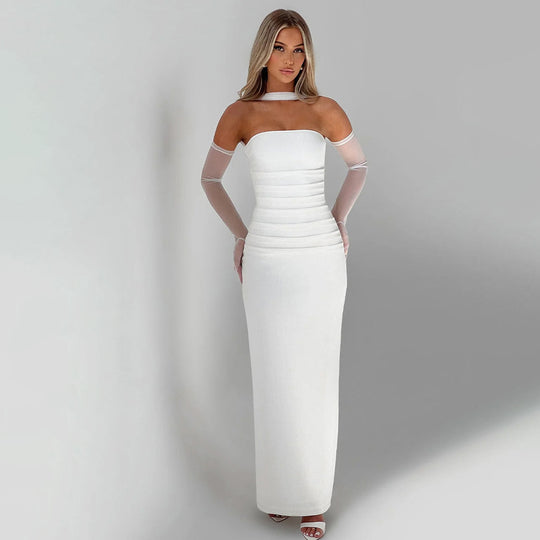 Damen Elegantes schulterfreies Abendkleid mit Flügelärmeln EB