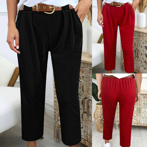 Damen Elegante High-Waist-Hose mit Falten-Details und Gürtel EB