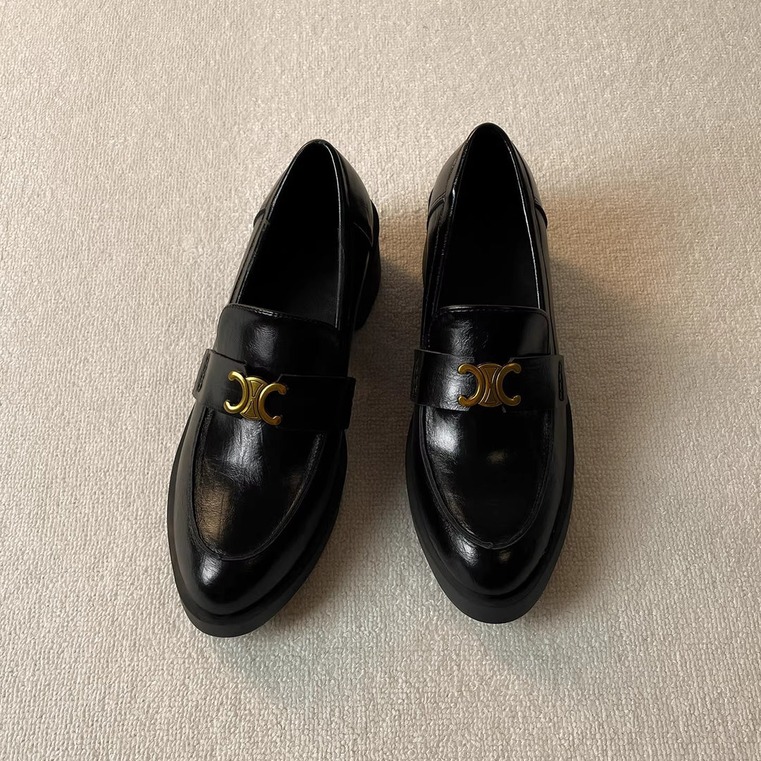 Damen modische Loafers mit elegantem Blockabsatz und dekorativem Schnallenakzent EB
