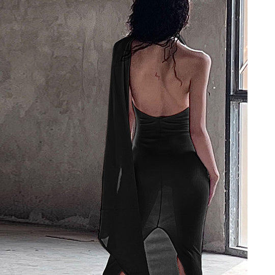 Damen Elegantes One-Shoulder Maxikleid mit hochgeschlitzen Saum und fließendem Design EB