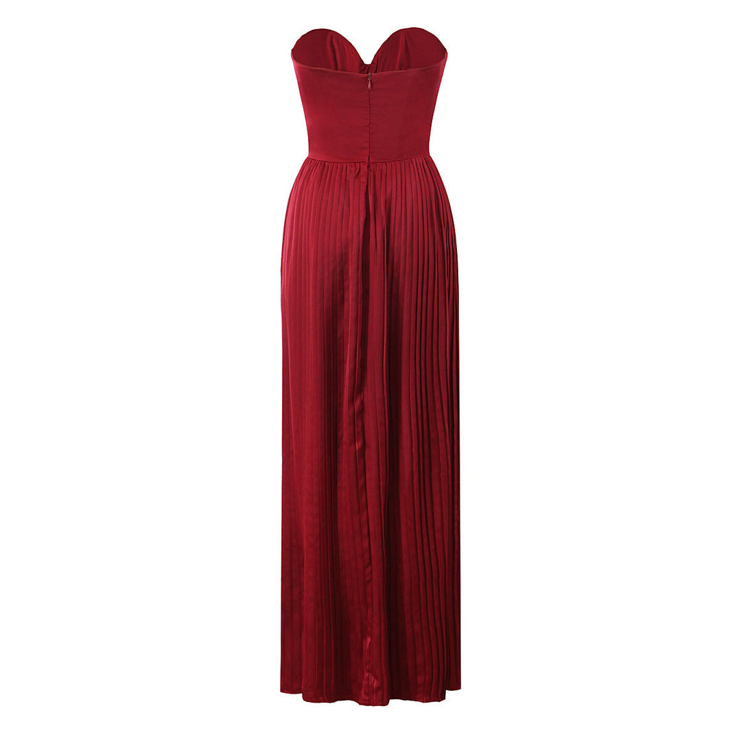 Damen Maxikleid mit herzförmigem Ausschnitt und plissierten Details EB