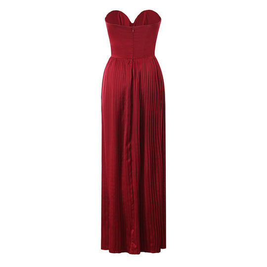 Damen Maxikleid mit herzförmigem Ausschnitt und plissierten Details EB