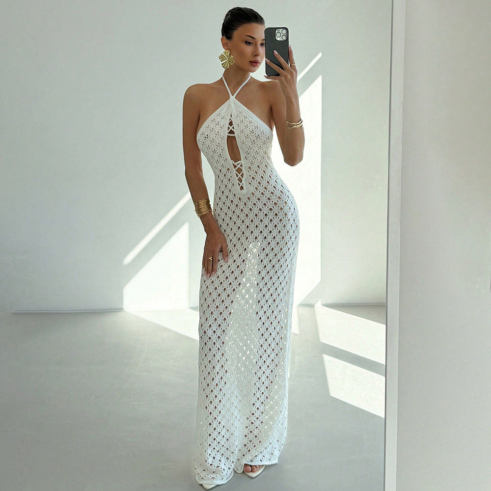 Damen Häkel-Maxikleid mit tiefer Ausschnitt EB