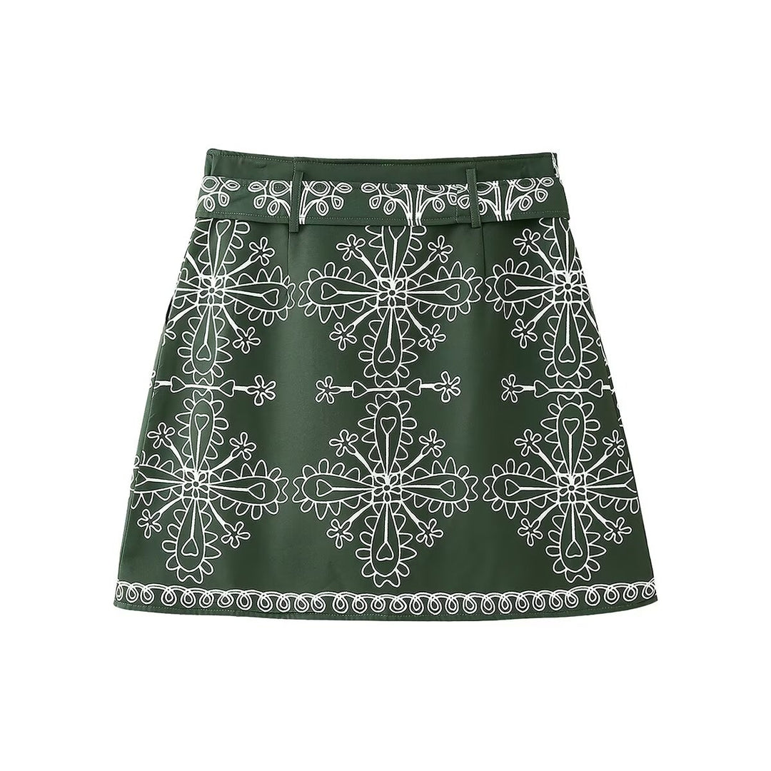Damen Wickelrock mit floralem Muster und verstellbarem Gürtel EB