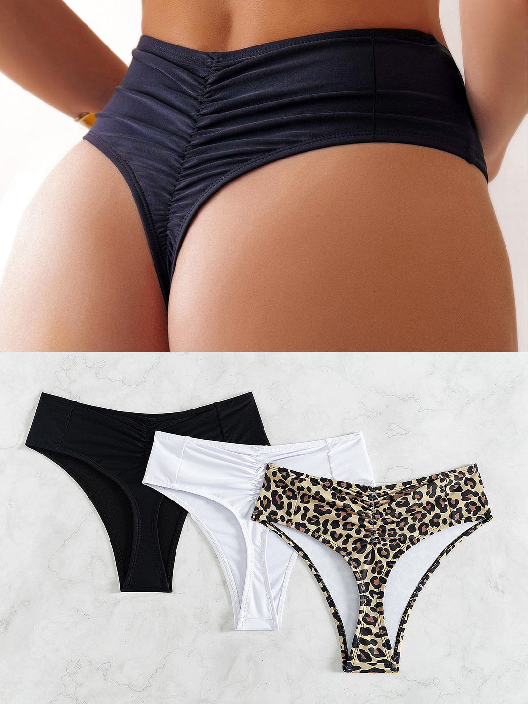 Damen Hochtaillierte Bikini-Hose mit elegantem Rüschendesign EB