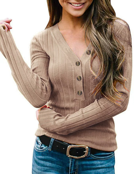 Damen Langärmliger Pullover mit Knopfverschluss EB