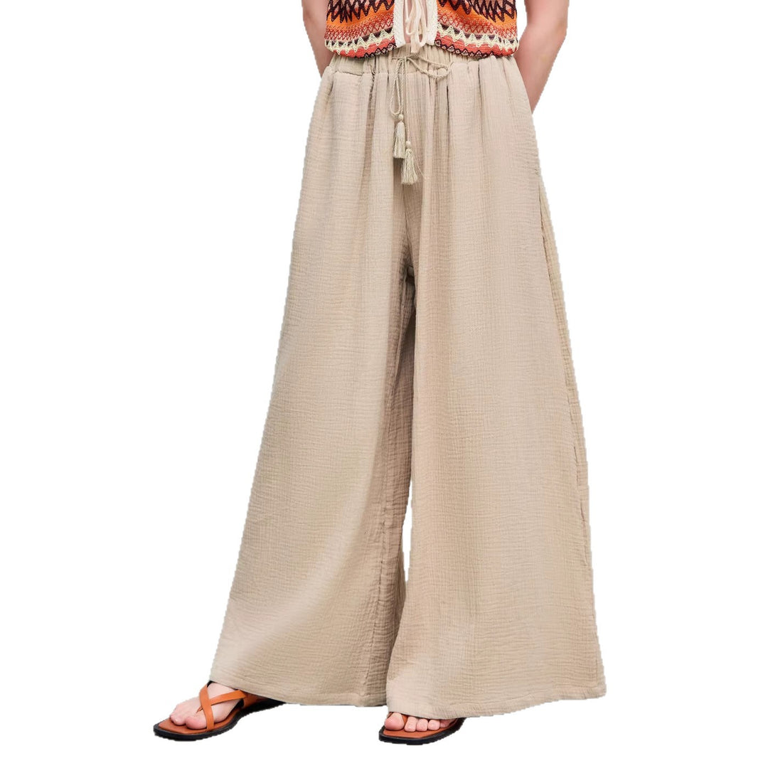Damen weite Sommerhose im lässigen Boho-Stil mit elastischem Bund und seitlichen Taschen EB