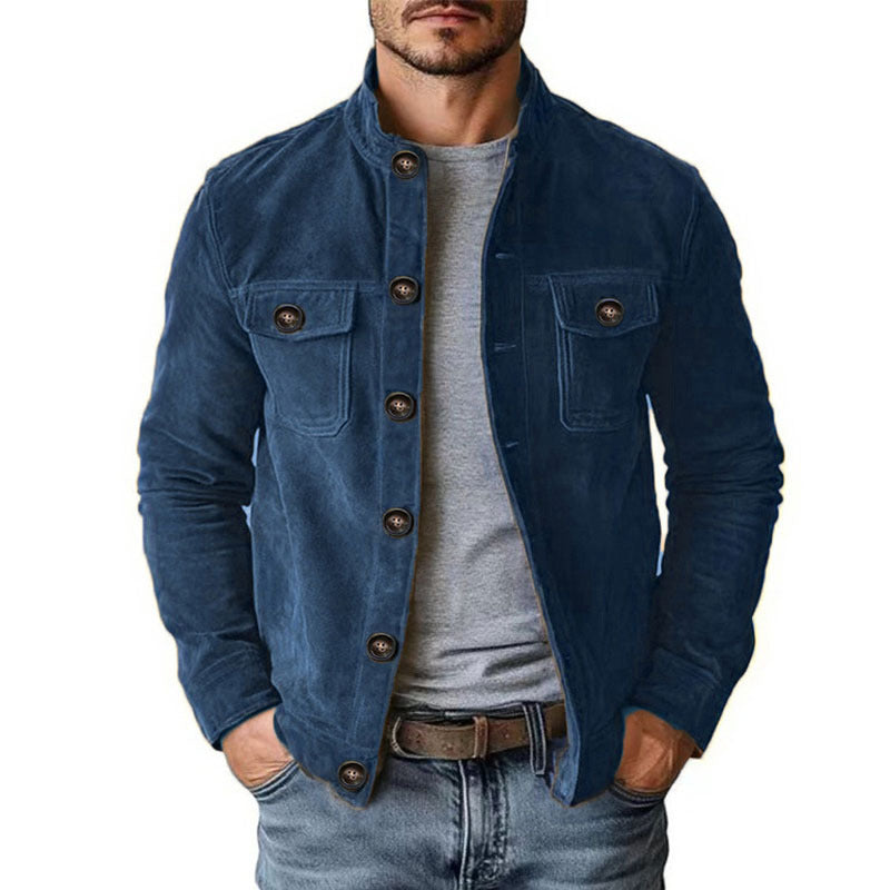 Herren nan robuste Wildlederjacke mit Stehkragen und Knopfverschluss EB
