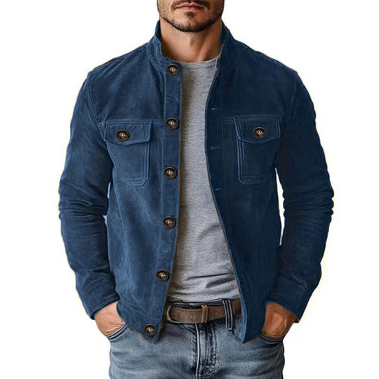 Herren nan robuste Wildlederjacke mit Stehkragen und Knopfverschluss EB