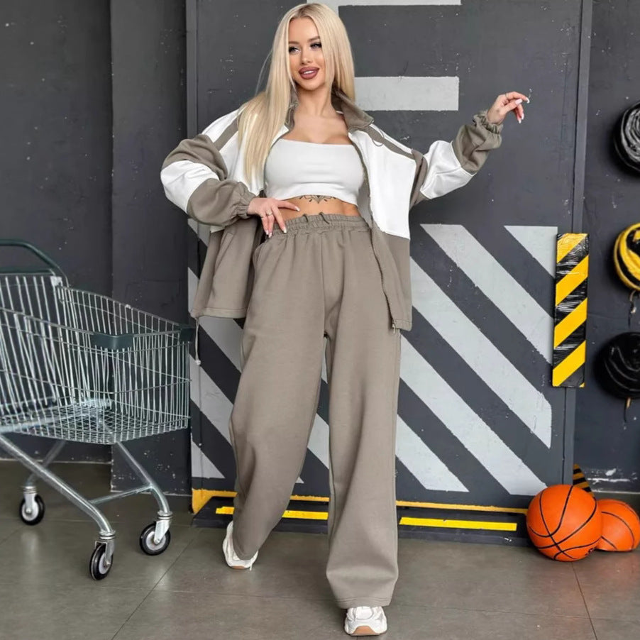Damen sportliches Set aus hochfunktionalem Fleece-Material mit Reißverschluss EB