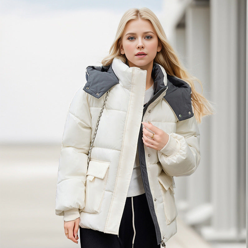 Damen gefütterte Pufferjacke mit großzügigen Taschen und abnehmbarer Kapuze EB