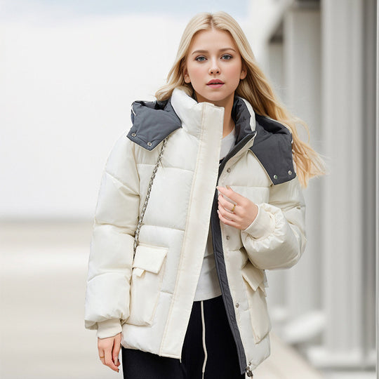 Damen gefütterte Pufferjacke mit großzügigen Taschen und abnehmbarer Kapuze EB