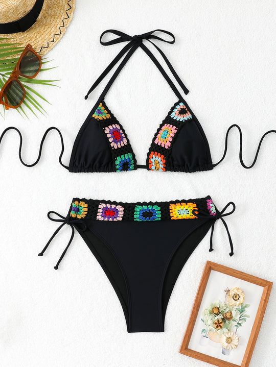 Damen Bikini-Set mit handgearbeiteten Häkelakzenten und verdeckter Bündchenverstellung EB