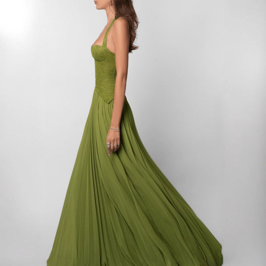 Damen nan elegantes Abendkleid mit Spitzenkorsett und plissiertem Maxirock EB