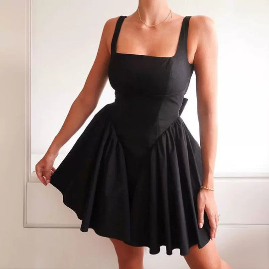 Damen Cocktailkleid mit Quadrat-Ausschnitt und voluminösem Rock EB