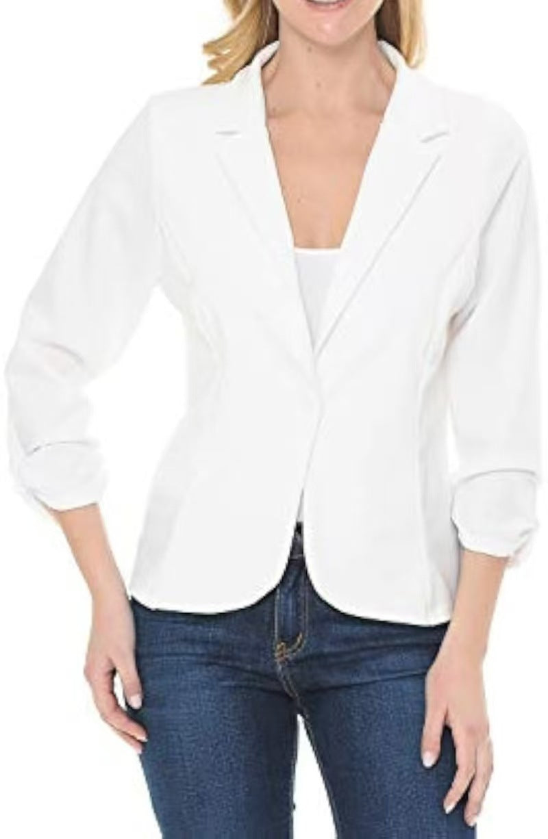 Damen taillierter Jersey-Blazer mit Ein-Knopf-Verschluss und dreiviertelärmeln EB