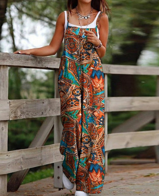 Damen Maxikleid mit verspieltem Ethno-Muster und breiten Trägern EB