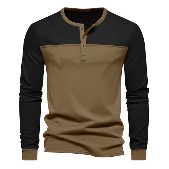 Herren nan zweifarbiges Langarmshirt im Henley-Stil mit Schulterpasse, kurzer Knopfleiste und Rippbündchen EB