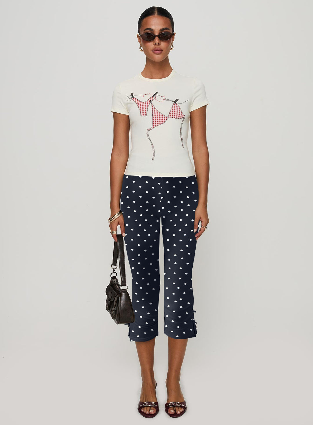 Damen T-Shirt mit kreativem Druck und figurbetontem Schnitt EB