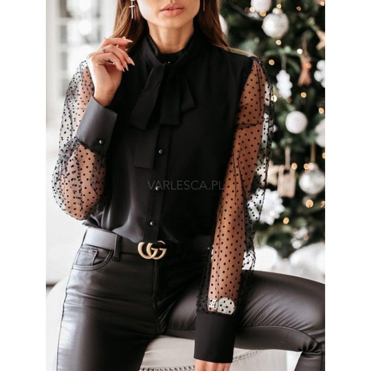 Damen Bluse mit transparenten Puffärmeln und filigranem Schleifen-Detail EB