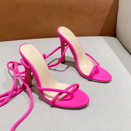 Damen nan Riemchen-Sandalette mit gewundenen Schnürriemen, schlankem Stilettoabsatz und gepolstertem Komfortfußbett EB