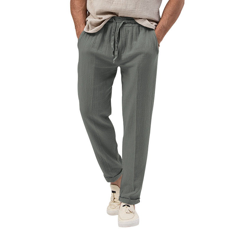 Herren nan entspannte Crinkle-Freizeithose mit Elastikbund Kordelzug geradem Bein und Eingrifftaschen EB