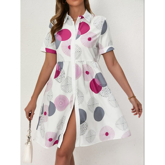 Damen Hemdblusenkleid mit verspieltem Punkte-Muster und fließendem Schnitt EB