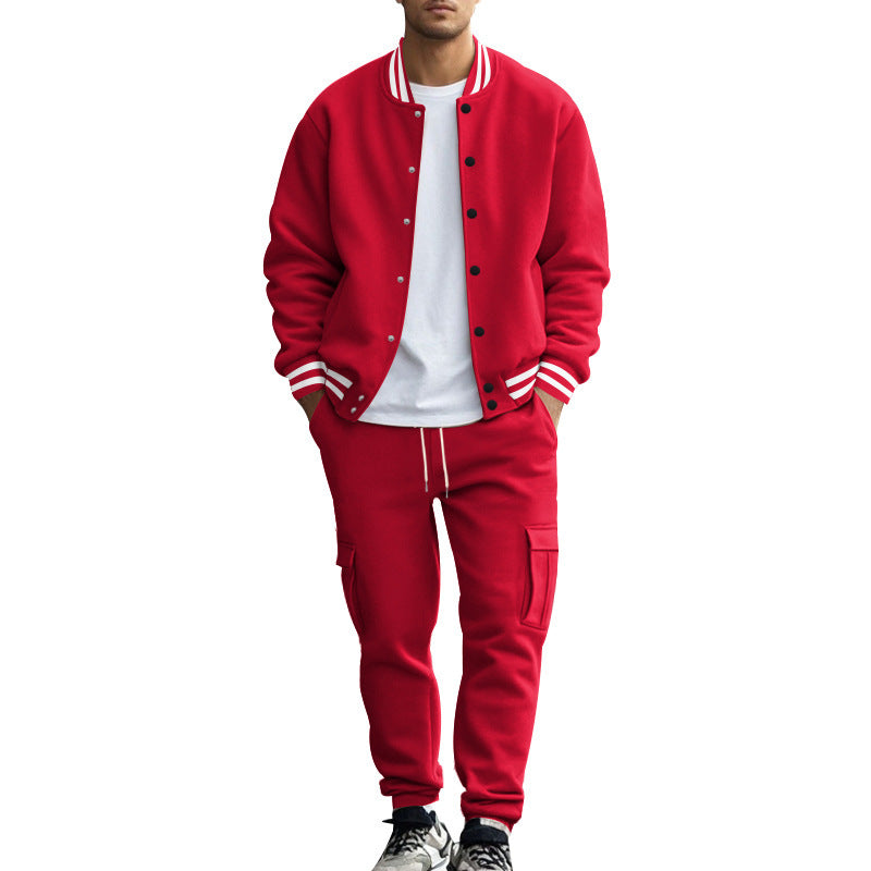 Herren nan College-Bomberjacke mit kontrastbündchen und Cargo-Jogginghose Set EB