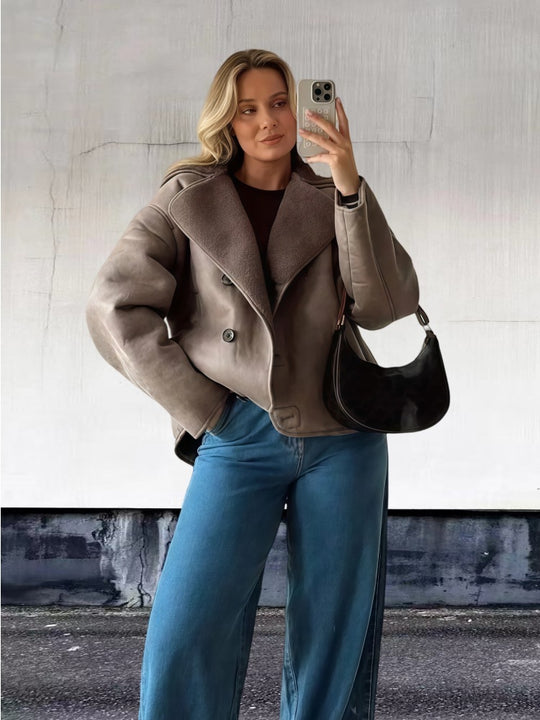 Damen Oversized Kunstlederjacke mit Schalengeschnitt EB