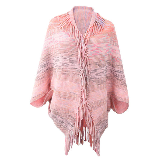 Damen modischer Poncho mit fransigem Saum und strukturiertem Design EB