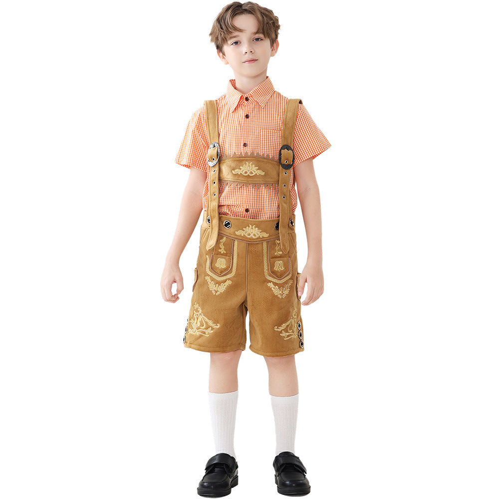 Unisex nan traditionelle Kinderlederhose mit verstellbaren Hosenträgern und aufwendiger Stickerei EB