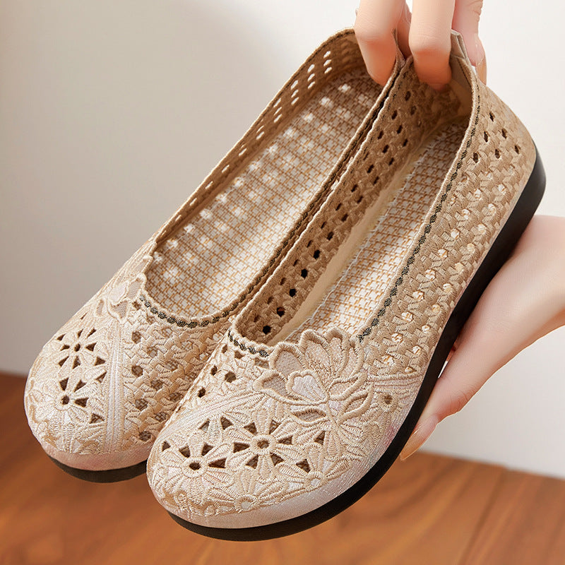 Damen Ballerinas mit floralem Stickdesign und rutschfester Sohle EB