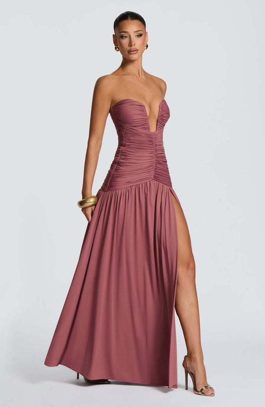 Damen Abendkleid mit tiefem V-Ausschnitt und eleganter Drapierung EB