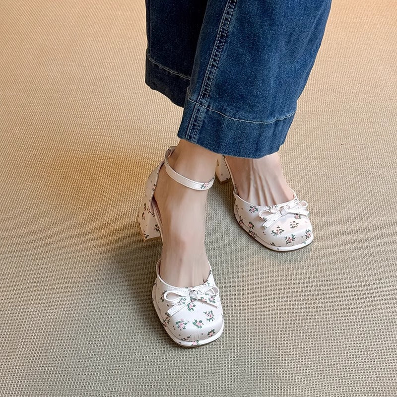 Damen elegante Ballerina-Pumps mit modischer Schleifenakzent und komfortablem Blockabsatz EB
