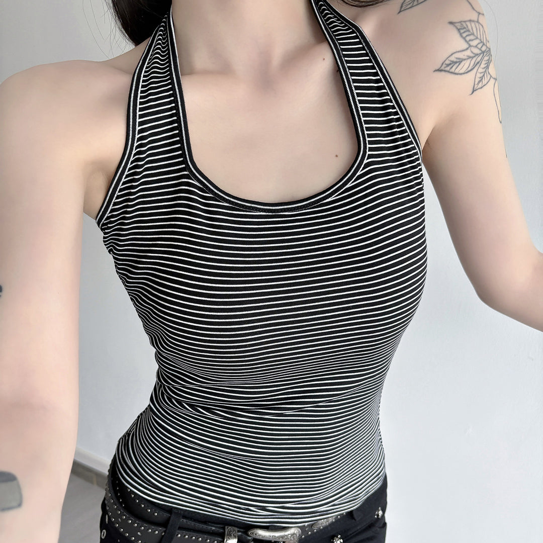 Damen Sportliches Haltertop mit breitem Kragen und feinen Streifen EB