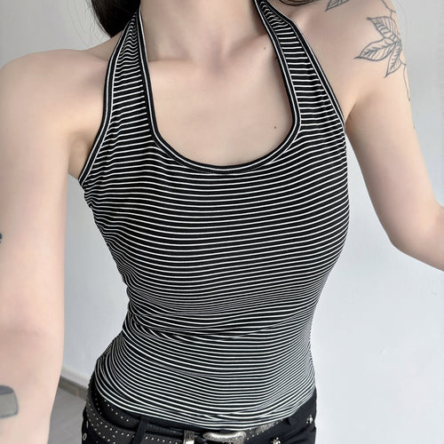 Damen Sportliches Haltertop mit breitem Kragen und feinen Streifen EB