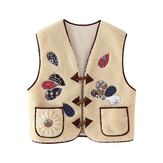 Damen Weste mit floralem Design und kuscheligem Fleece EB