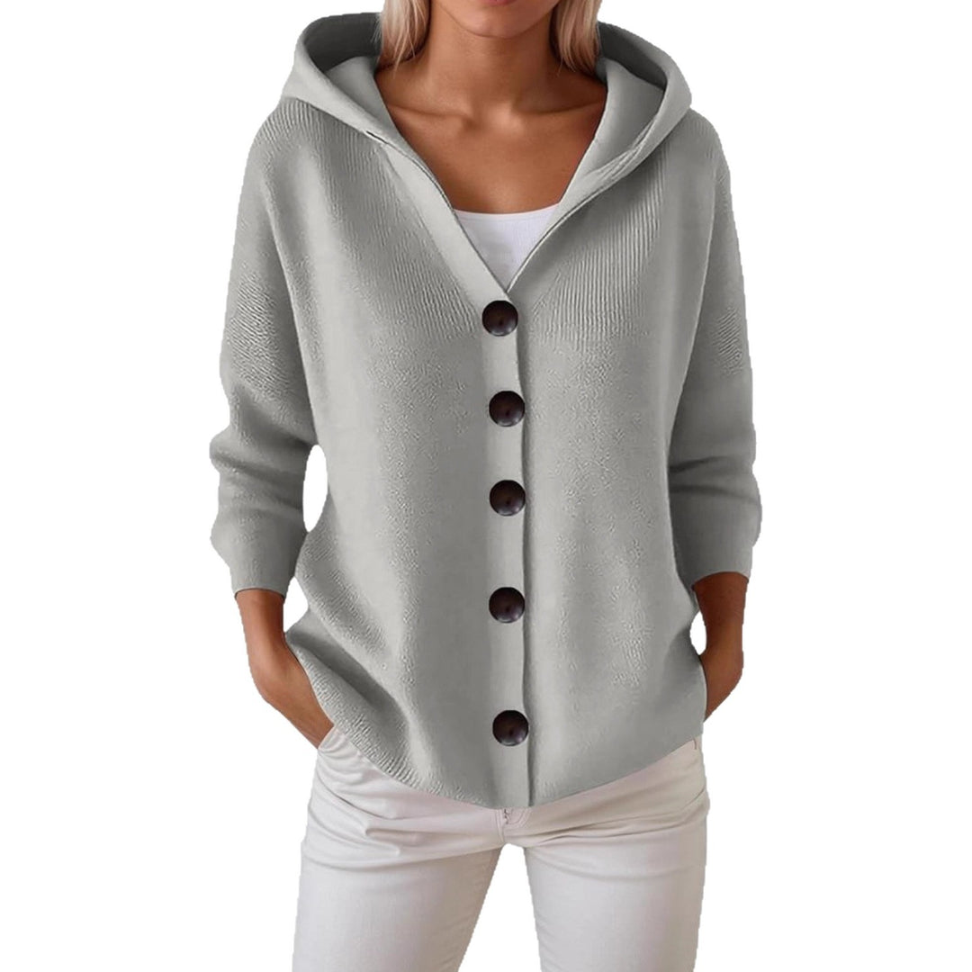 Damen Kapuzen-Strickjacke mit großen Holzknöpfen und seitlichen Eingrifftaschen EB