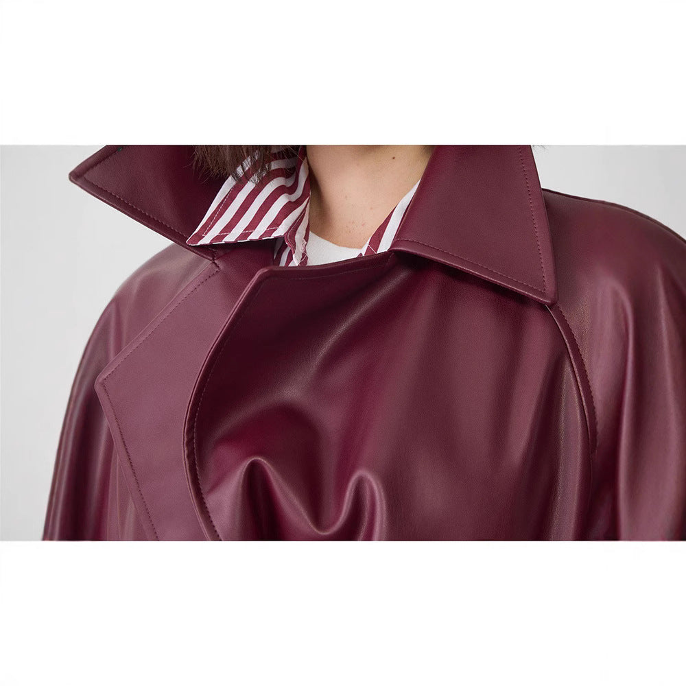Damen Kunstleder-Trenchcoat mit elegantem Schnitt EB
