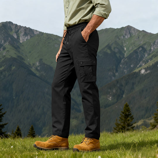 Herren Outdoor-Cargohose mit elastischem Tunnelzugbund und Druckknopf-Taschen EB
